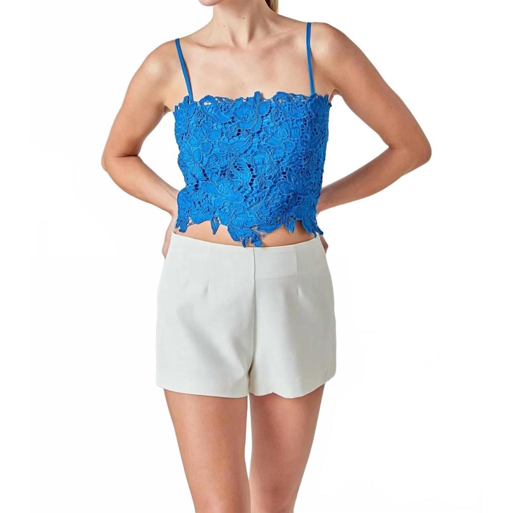 NEW 2.7 AUGUST APPAREL lace crop fitted top in multi blue